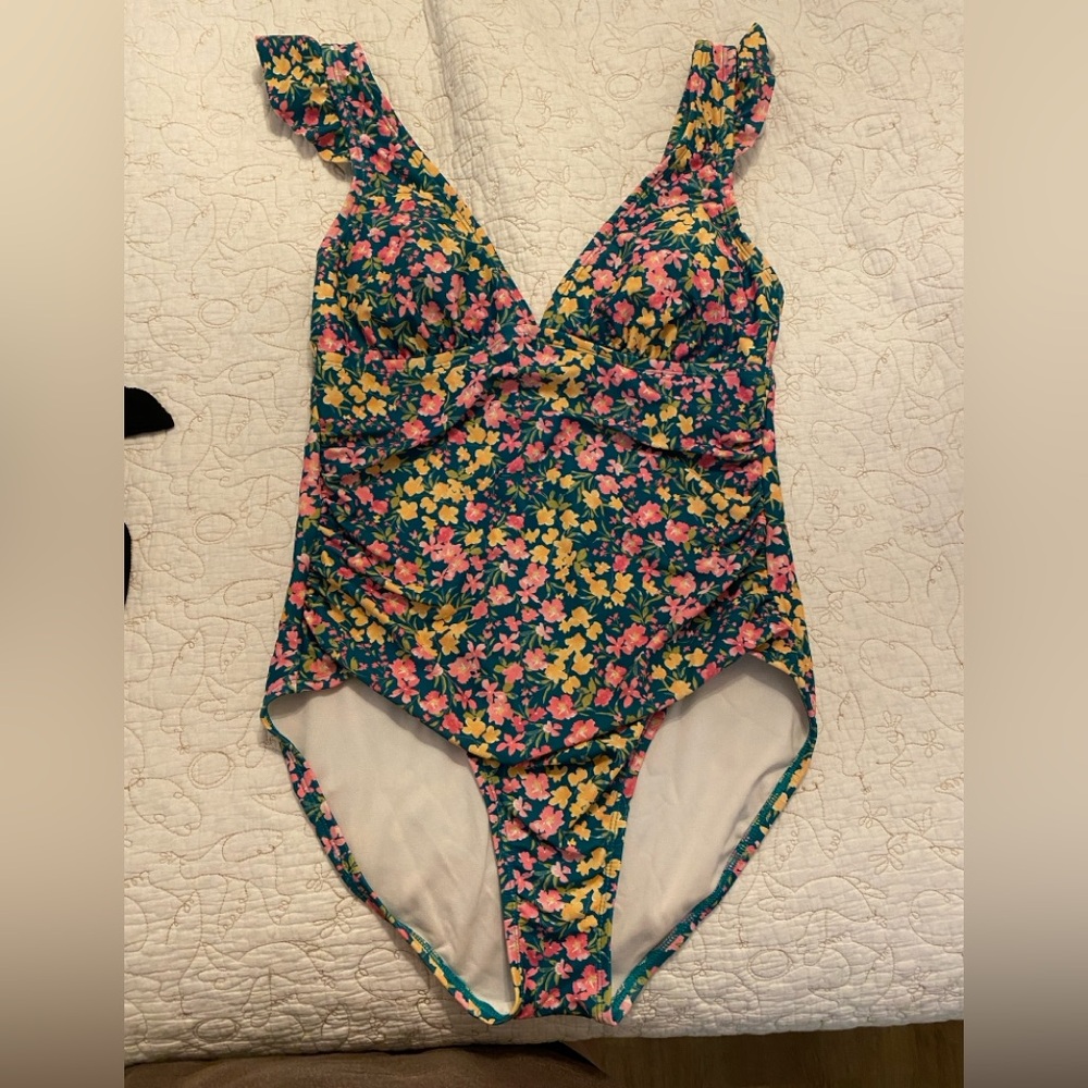 Kona Sol Floral One Piece Swimsuit - Green and Pink